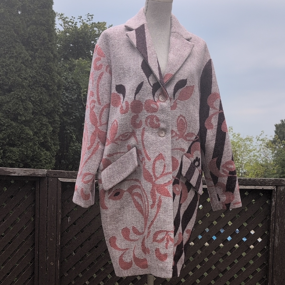 Floral Pink and Purple Pea Coat